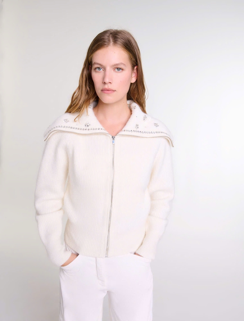 Áo khoác cardigan cổ đính trang sức