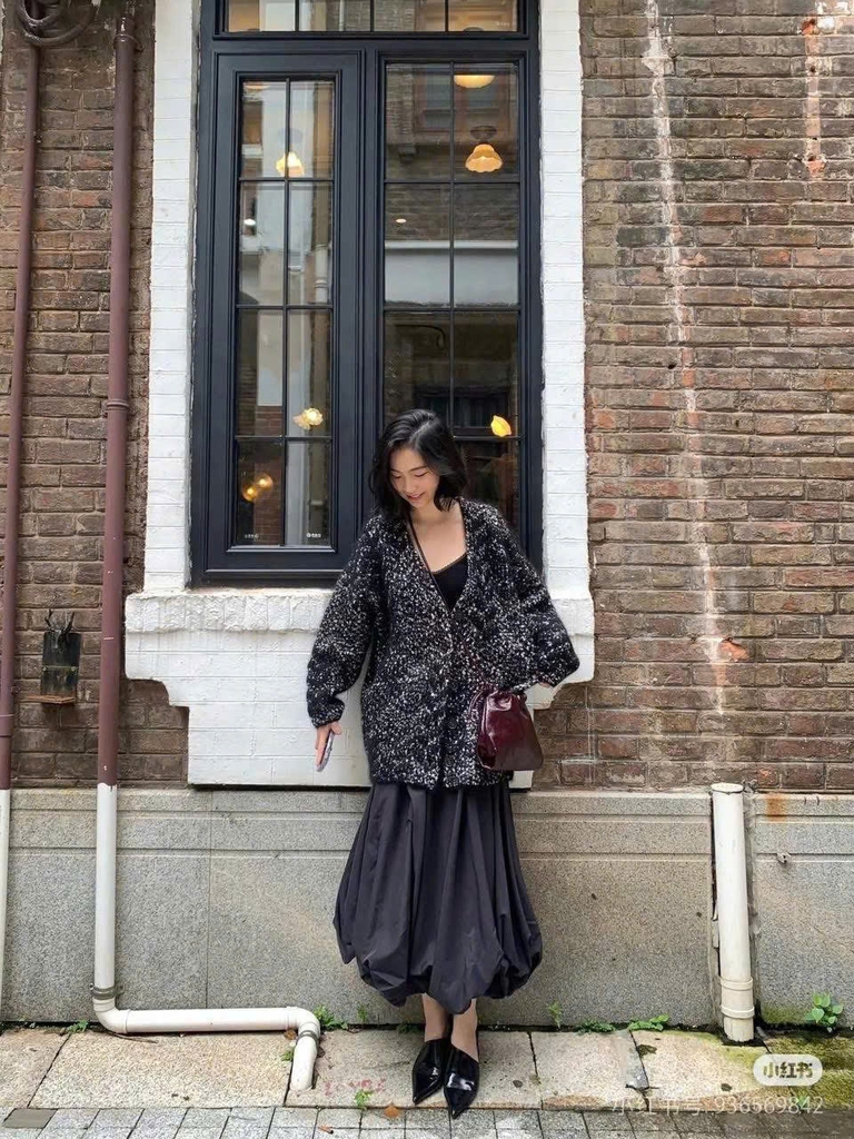 Cardigan COS len thừng màu muối tiêu dáng loose