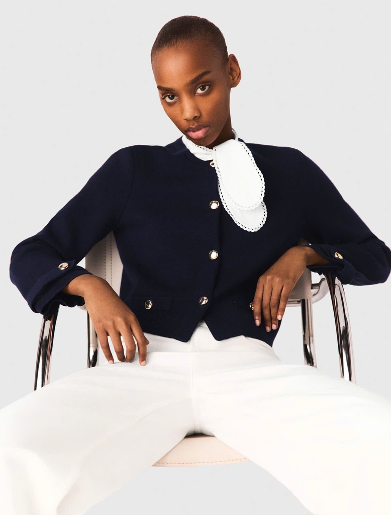 Áo khoác cardigan cổ sọc có thể tháo rời