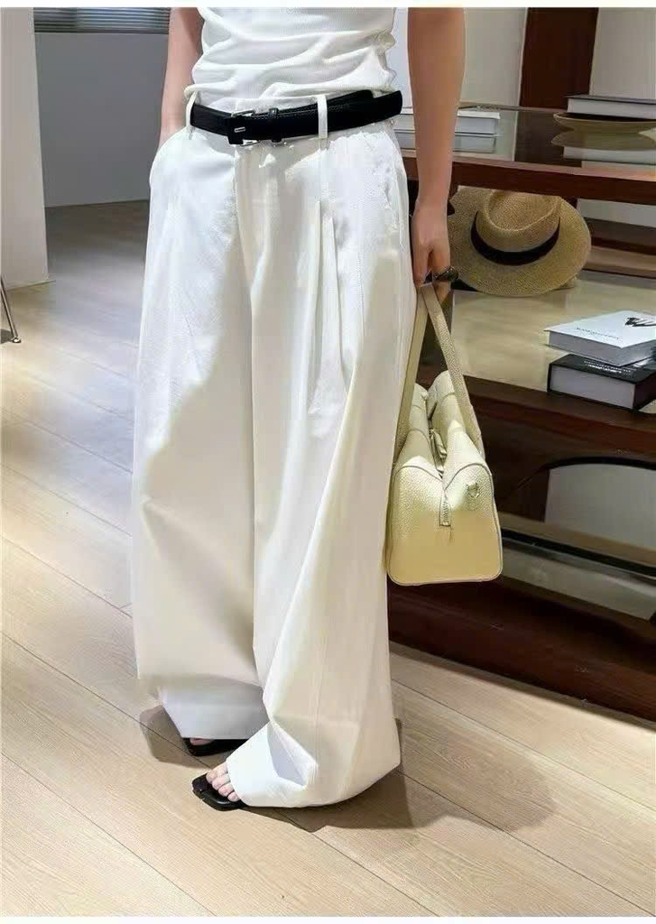 Quần suông khaki cạp cao ly trước