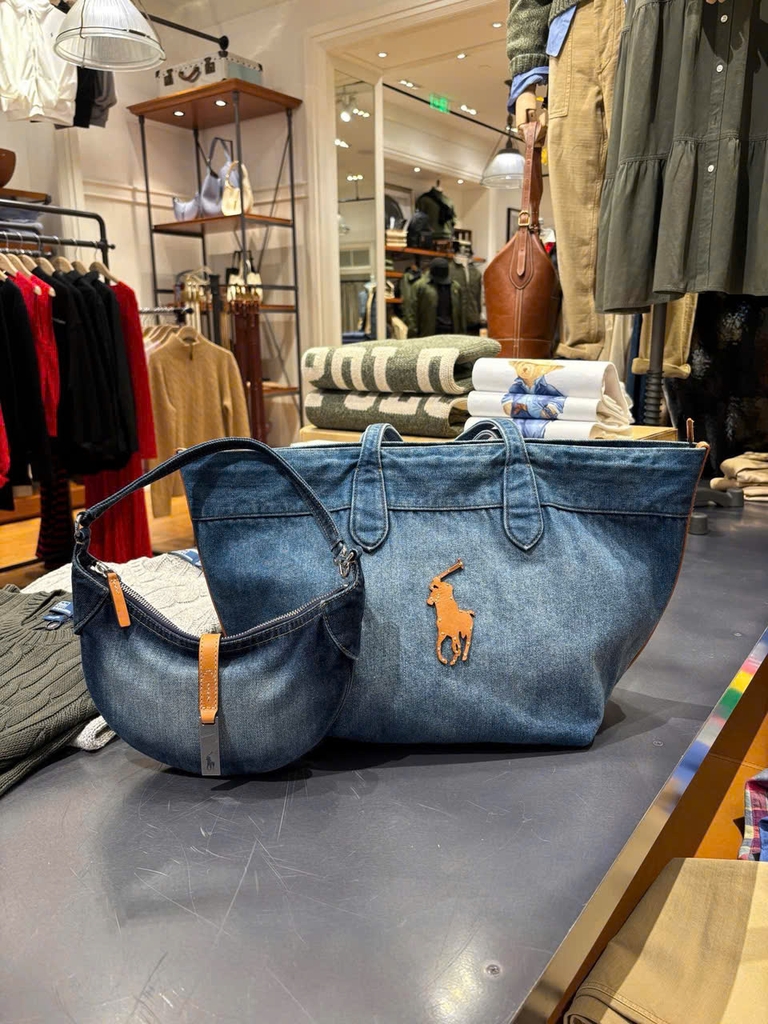 Túi tote denim Polo thêu ngựa