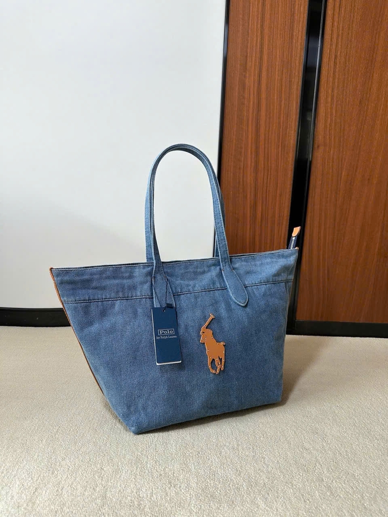Túi tote denim Polo thêu ngựa