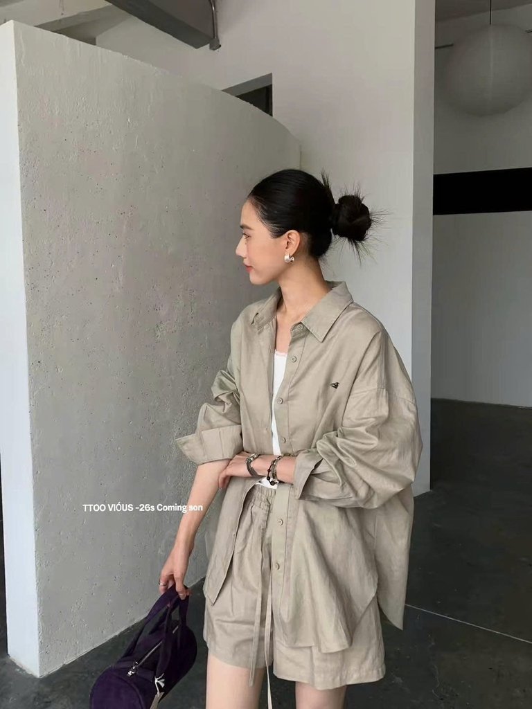 Set khaki linen Áo sơ mi + Short Viviene