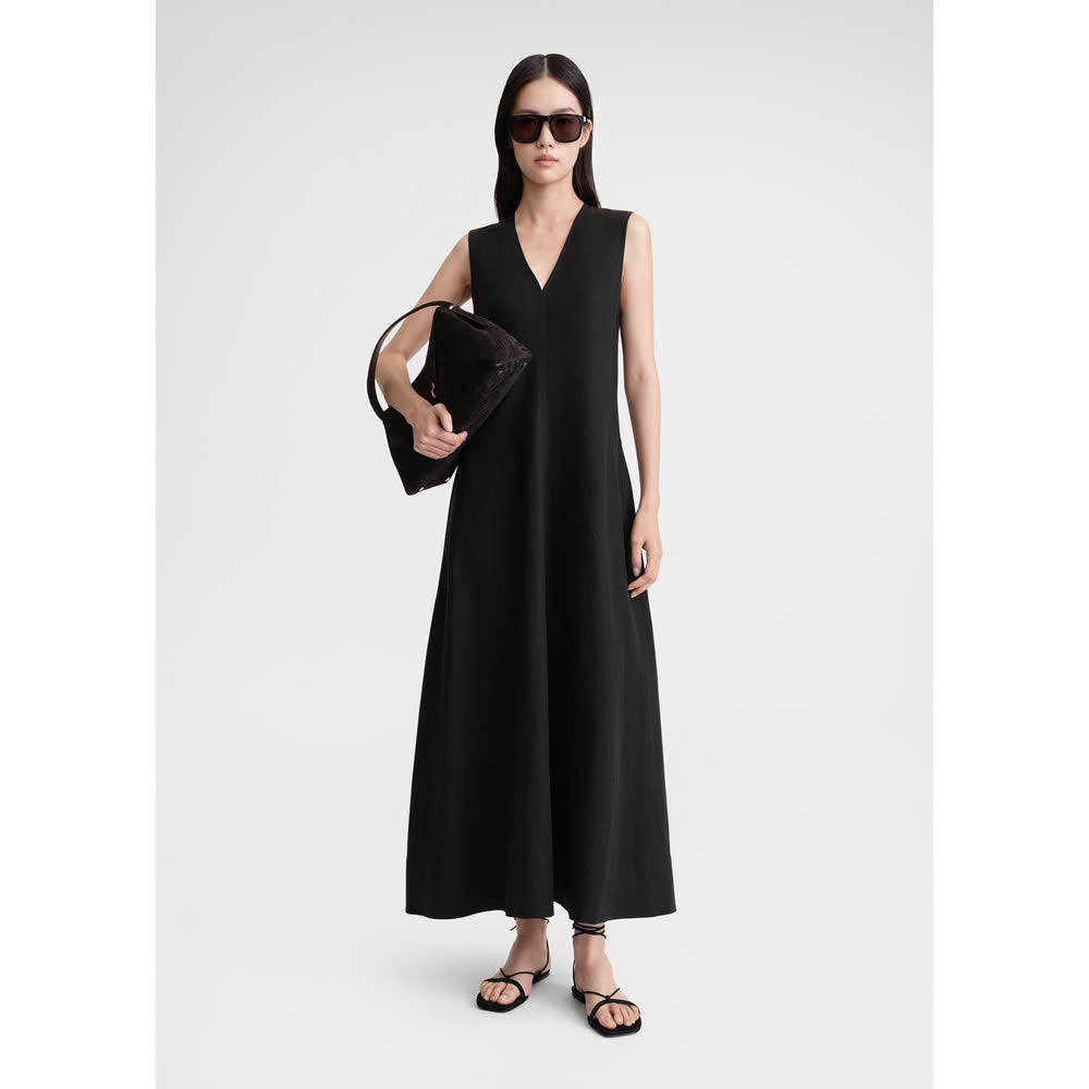 Váy Poplin cổ chữ V xẻ sâu TOTEME