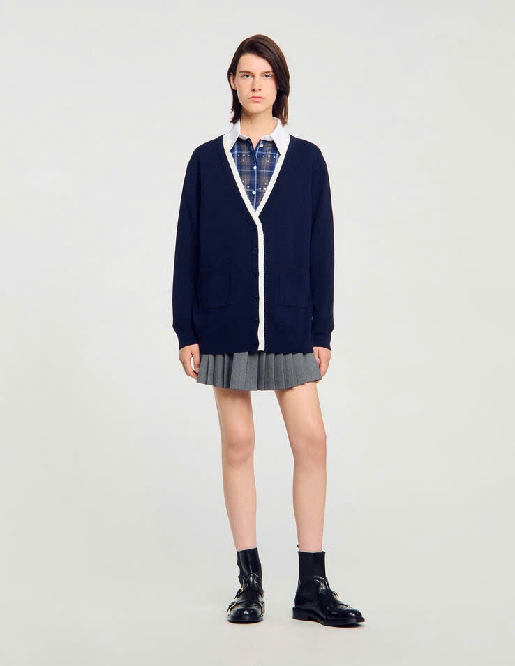 Áo khoác cardigan dài hai tông màu