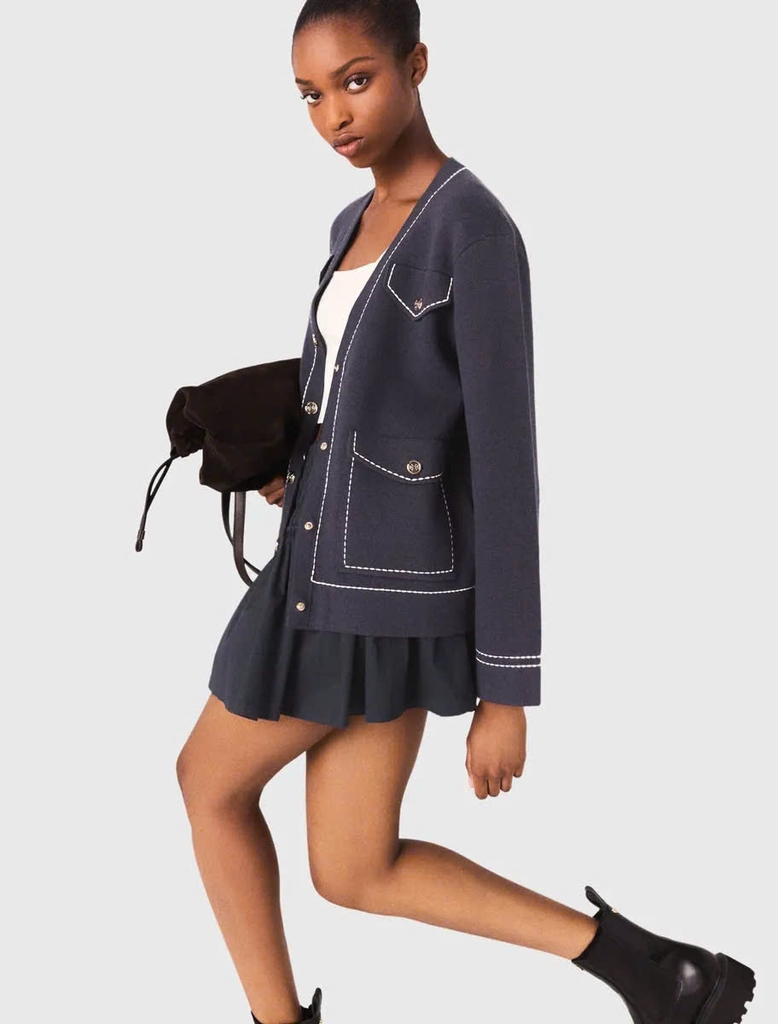 Áo cardigan dáng suông may viền