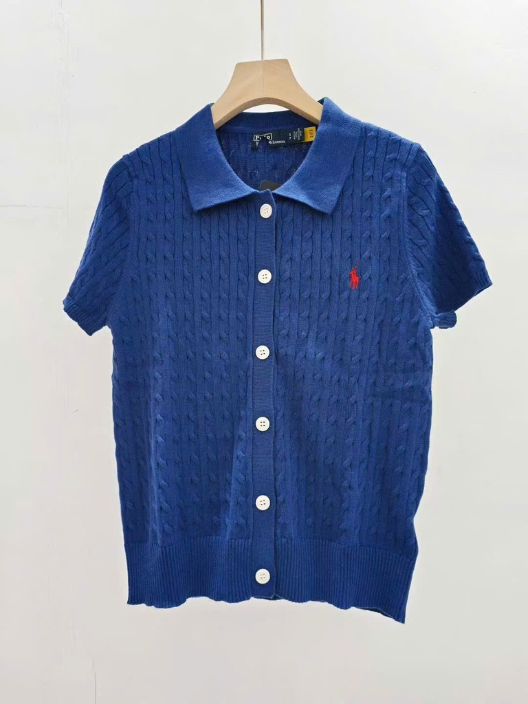 Áo khoác Polo RL tay ngắn bằng vải cotton dệt kim