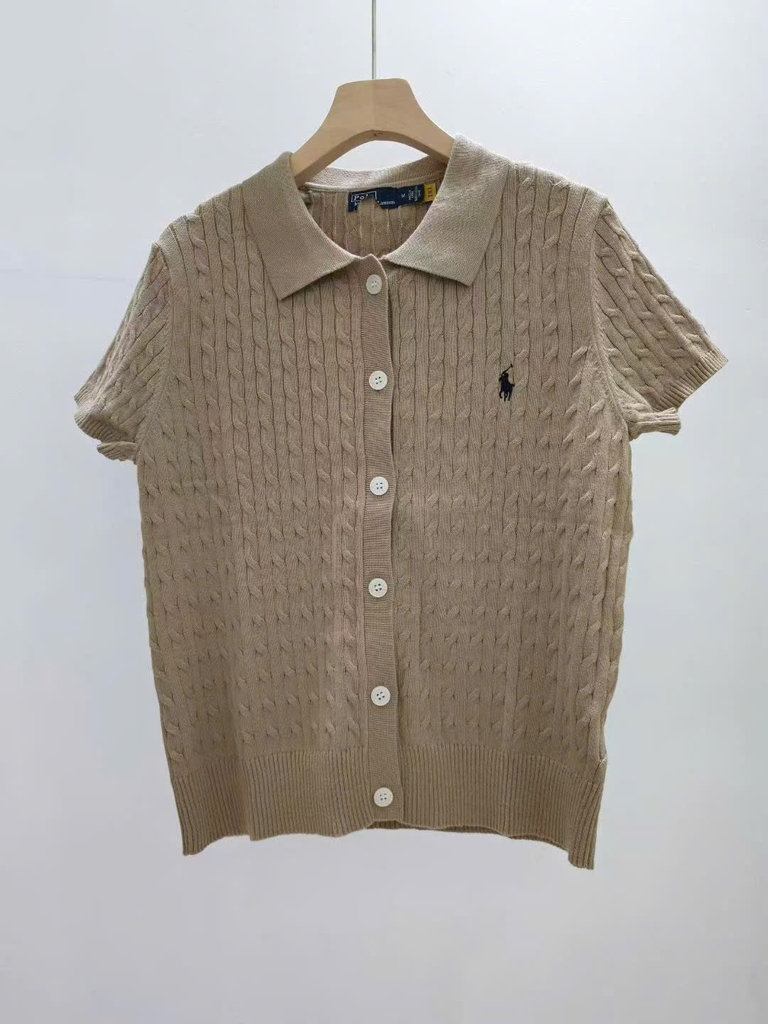 Áo khoác Polo RL tay ngắn bằng vải cotton dệt kim