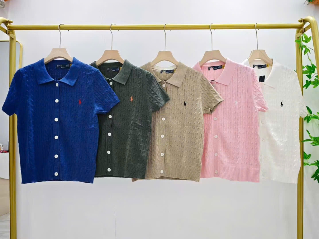 Áo khoác Polo RL tay ngắn bằng vải cotton dệt kim
