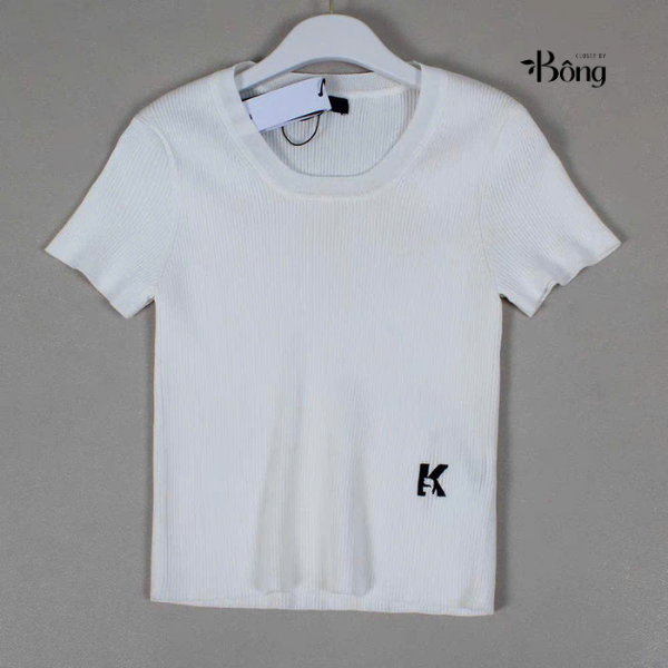 Áo len tăm cộc tay Karl 2 màu thêu logo K