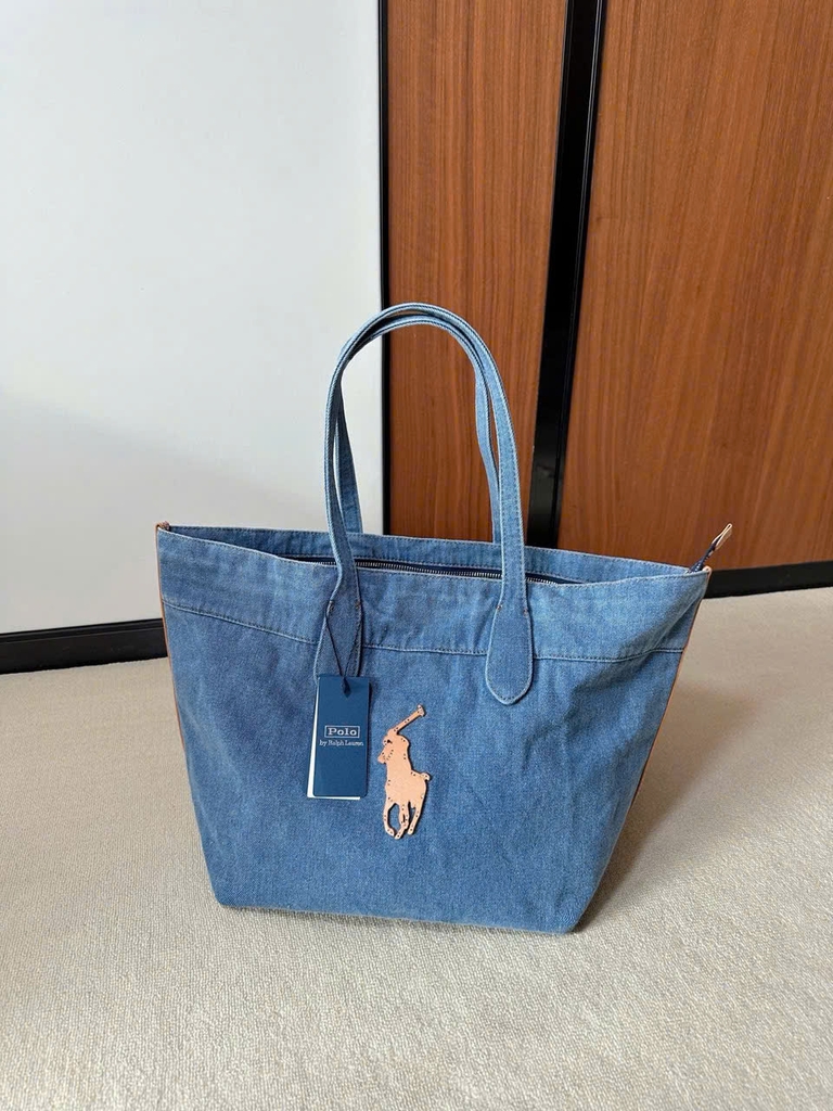 Túi tote denim Polo thêu ngựa