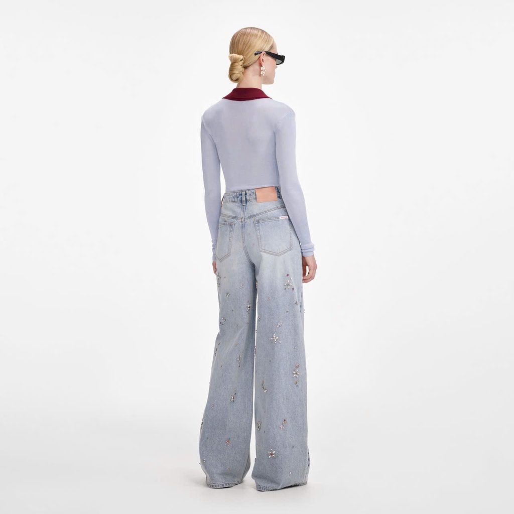 Bộ bodysuit dệt kim viscose màu xanh
