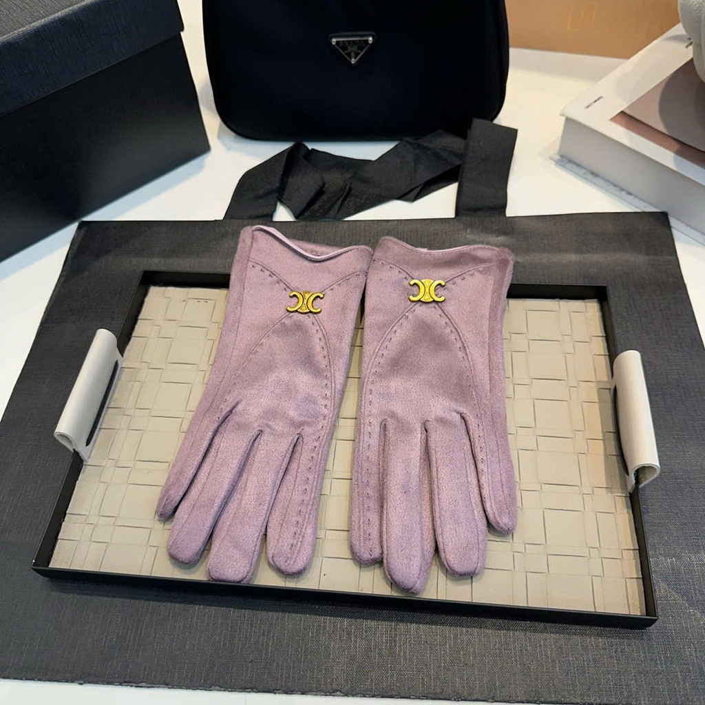 Găng tay da lộn Celine logo 4 màu