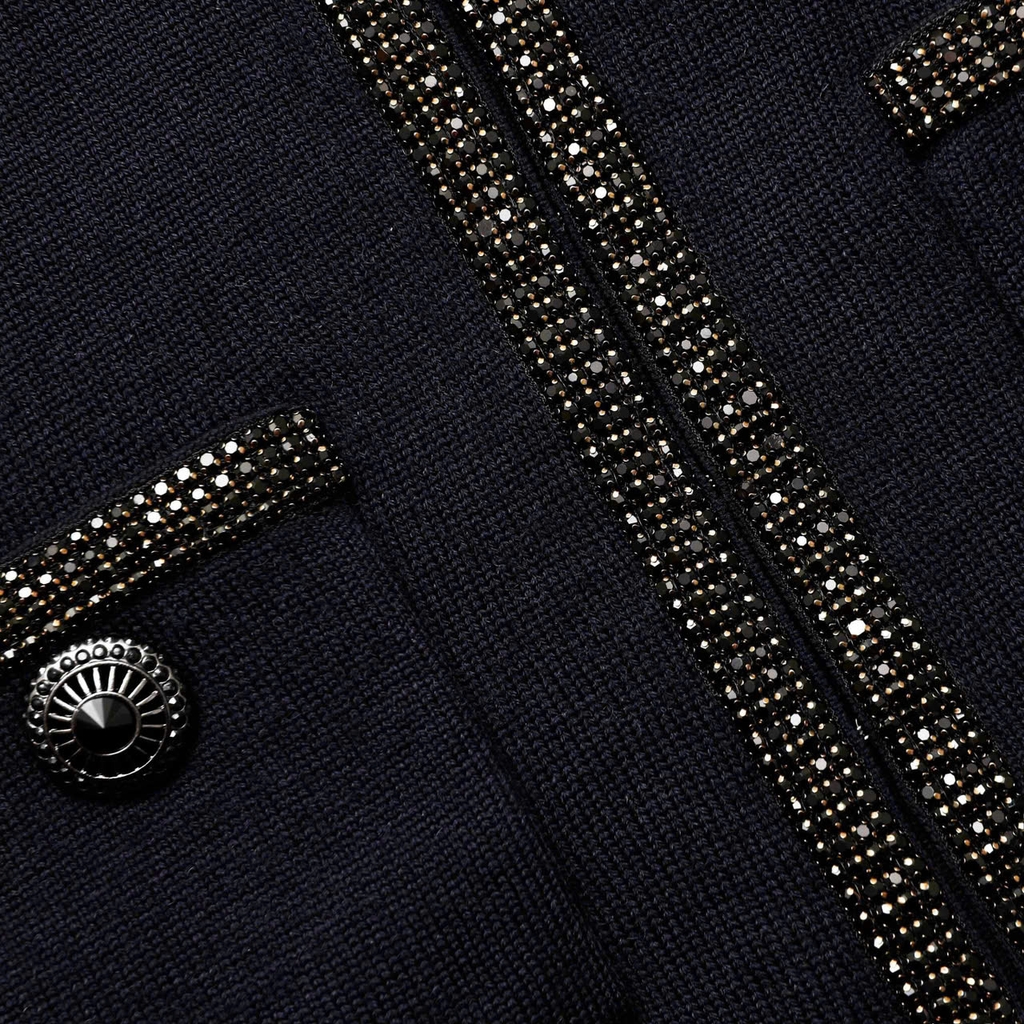 Áo khoác len cardigan đính họa tiết xanh navy