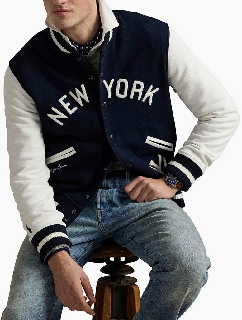 Jacket POLO collab MLB New York navy phối cổ len
