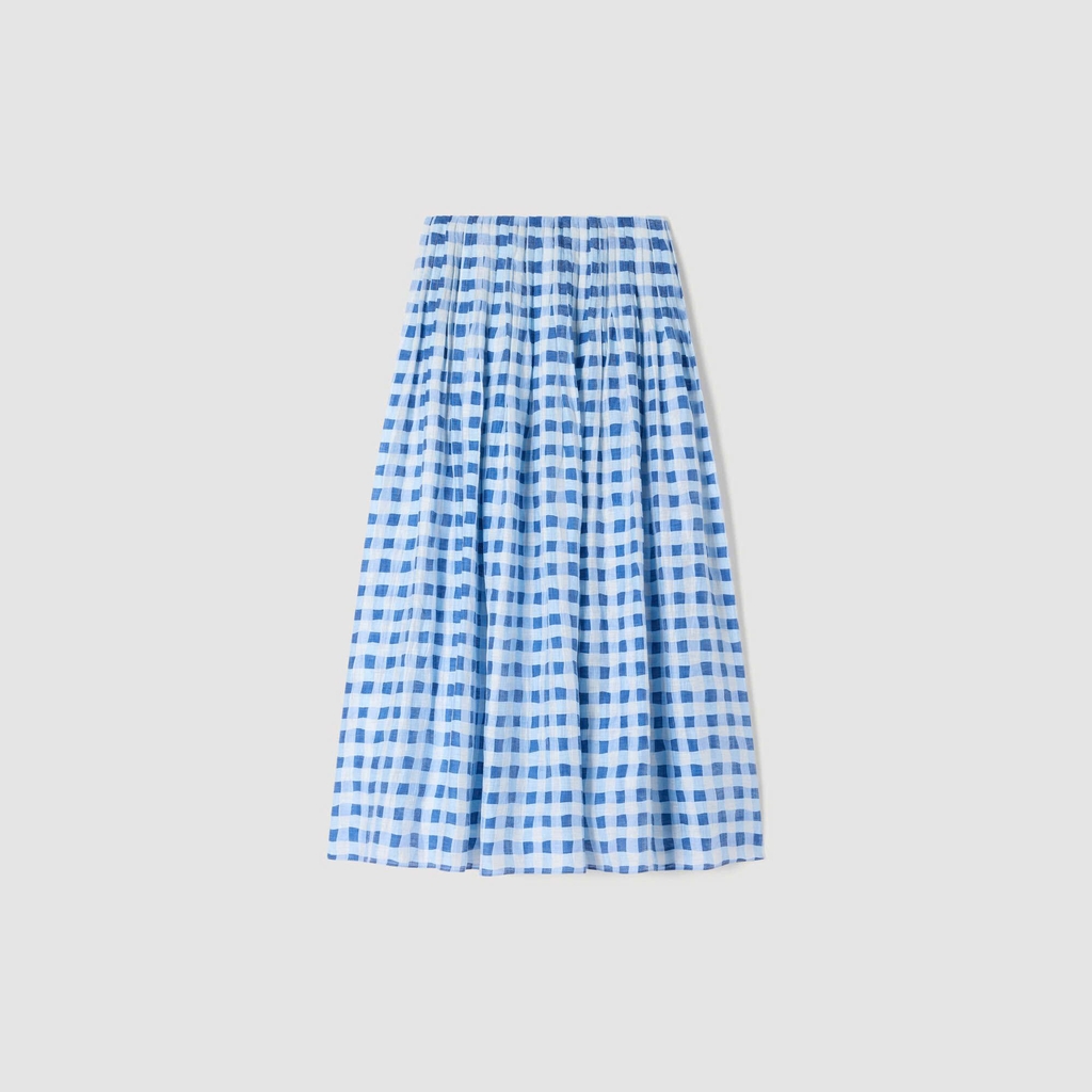 CHÂN VÁY DÀI HỌA TIẾT KẺ CARO BẰNG VẢI LINEN