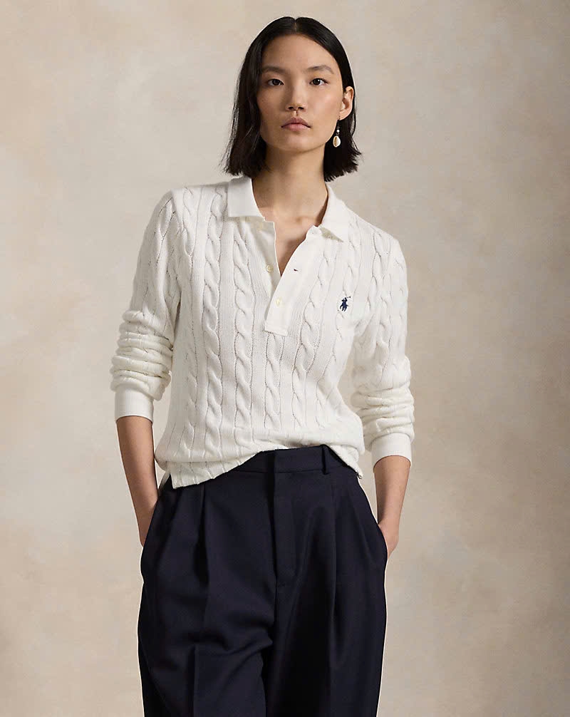 Áo thun polo dài tay bằng vải cotton dệt kim