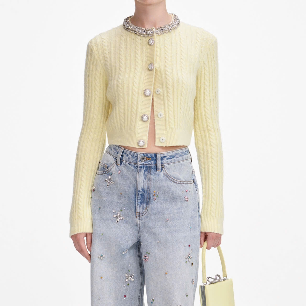 Áo len cardigan alpaca vàng