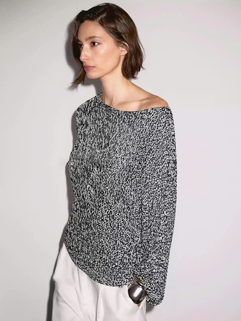 Áo len dệt kim melange 100% cotton.
