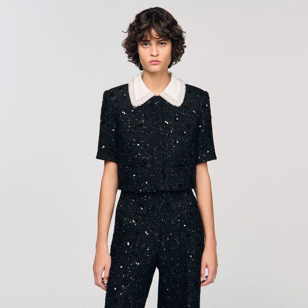 ÁO KHOÁC NGẮN VẢI TWEED ĐÍNH ĐÁ