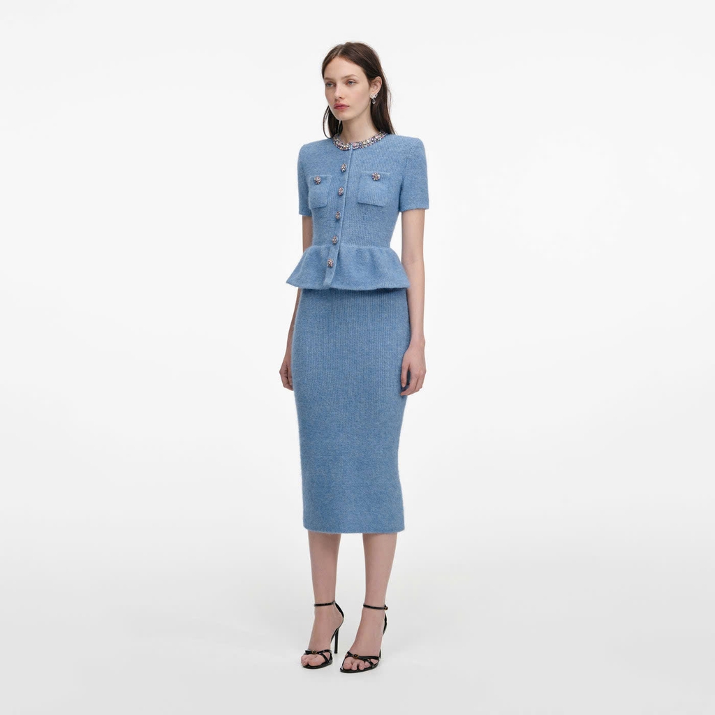 ĐẦM MIDI DỆT KIM PEPLUM MÀU XANH DƯƠNG