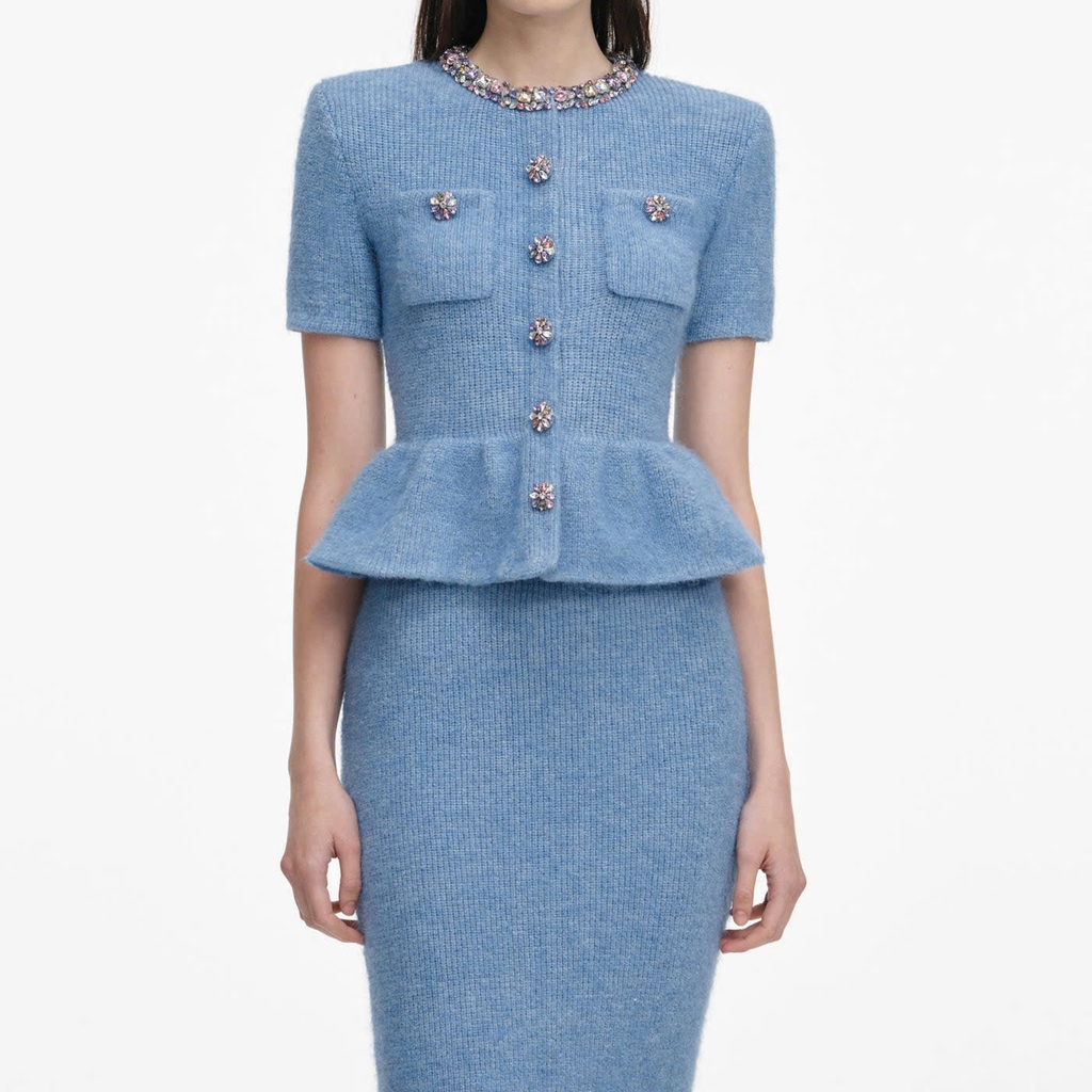 ĐẦM MIDI DỆT KIM PEPLUM MÀU XANH DƯƠNG