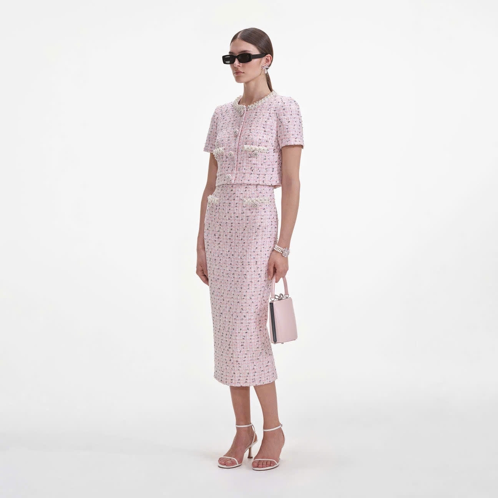CHÂN VÁY MIDI ĐÍNH NGỌC TRAI HỒNG BOUCLE