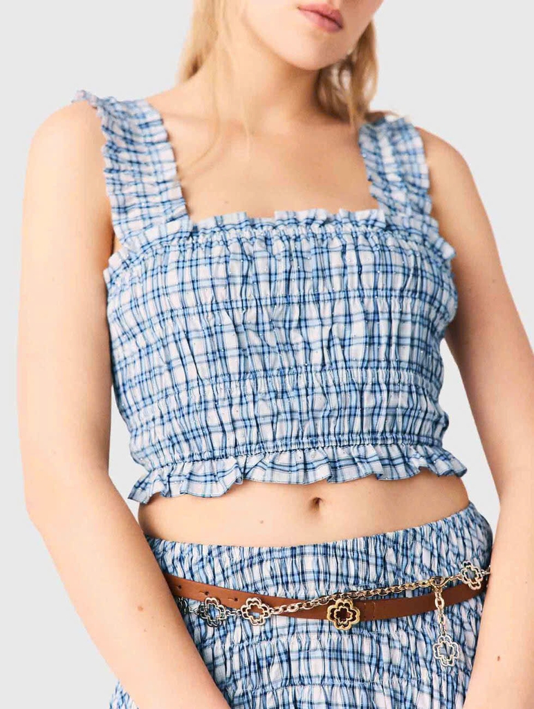 Áo cotton đính đá xếp ly