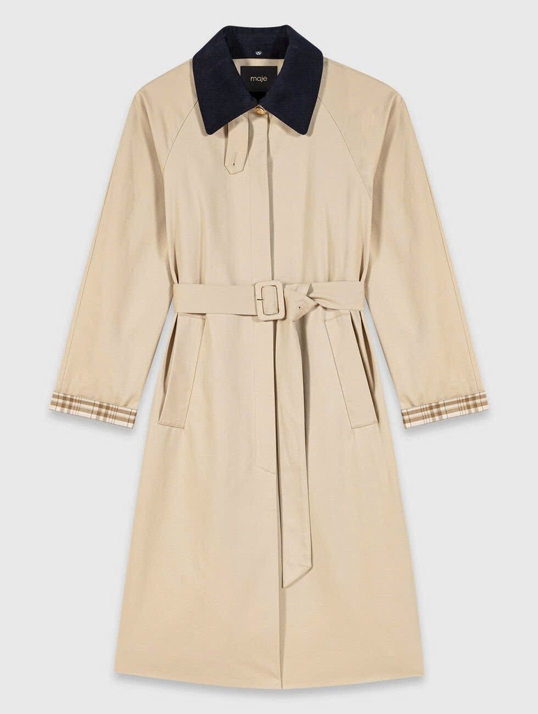 Áo khoác trench coat cổ và tay áo tương phản