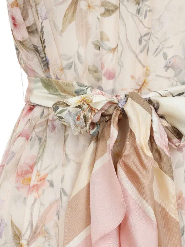 Đầm maxi chiffon in họa tiết xếp nếp