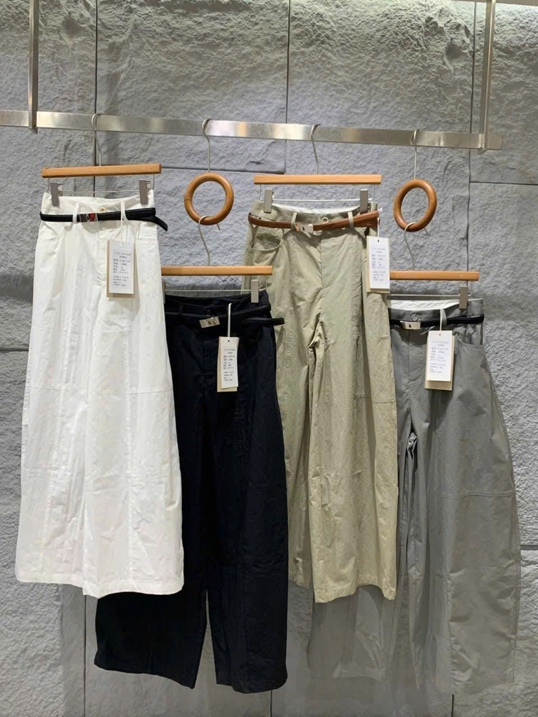Quần suông T-Flatform khaki linen ống cong 4 màu kèm belt (W216190)