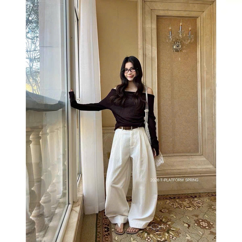 Quần khaki suông T-Flatform lưng chun kèm belt 3 màu (JW116169)