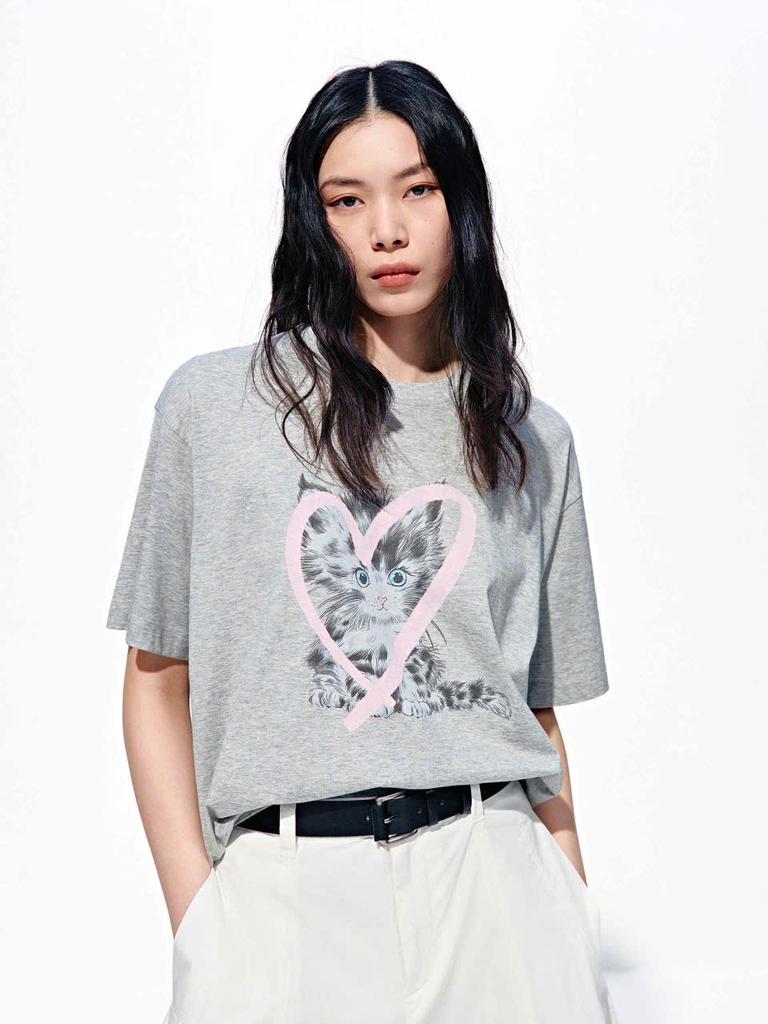 ÁO THUN IN HÌNH MÈO BẰNG VẢI COTTON