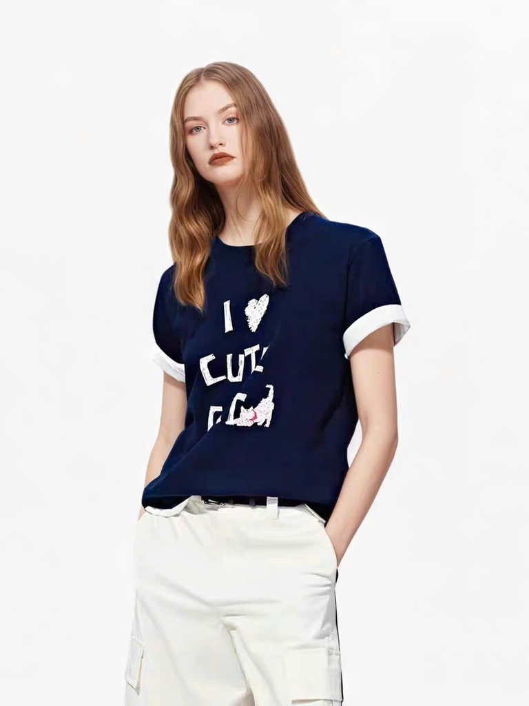 T-shirt Mo&Co hoạ tiết I cute Cat 2 màu