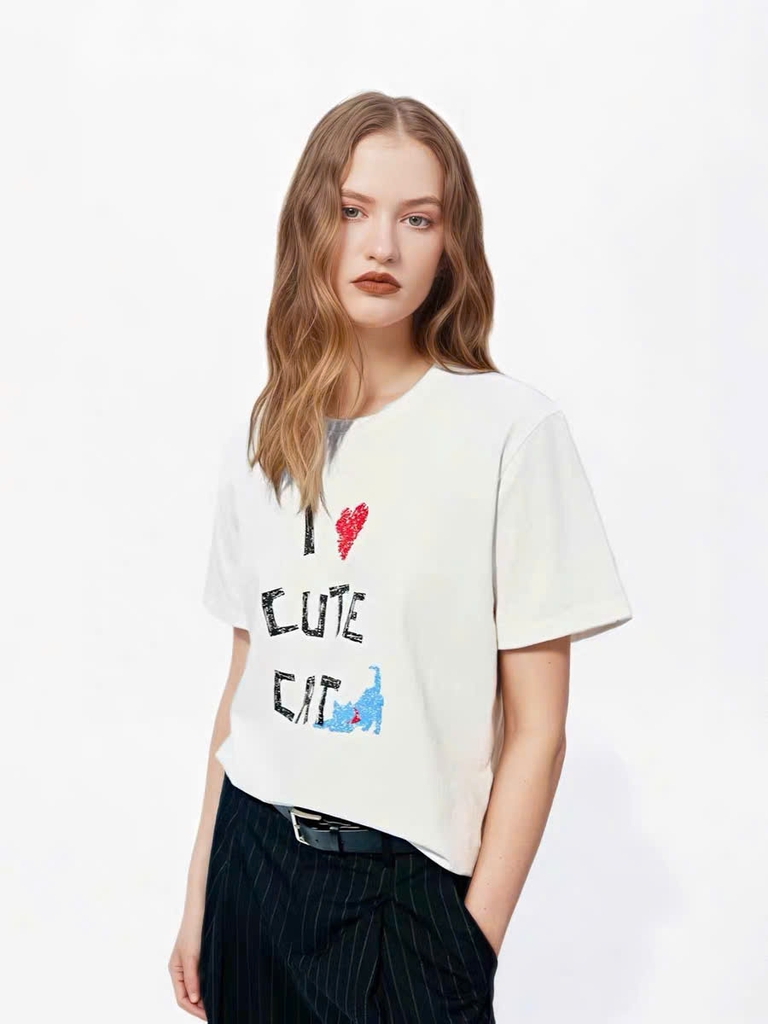 T-shirt Mo&Co hoạ tiết I cute Cat 2 màu