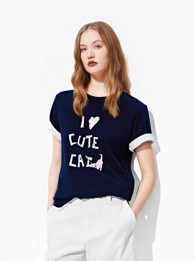 T-shirt Mo&Co hoạ tiết I cute Cat 2 màu