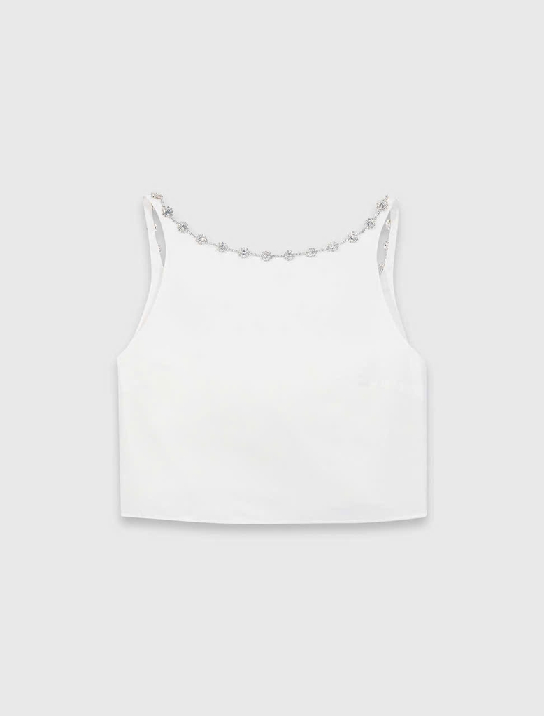 Áo croptop bằng vải taffeta cổ đính đá (Set 2pcs tách)