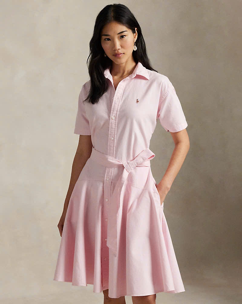 Đầm sơ mi tay ngắn bằng vải cotton Oxford