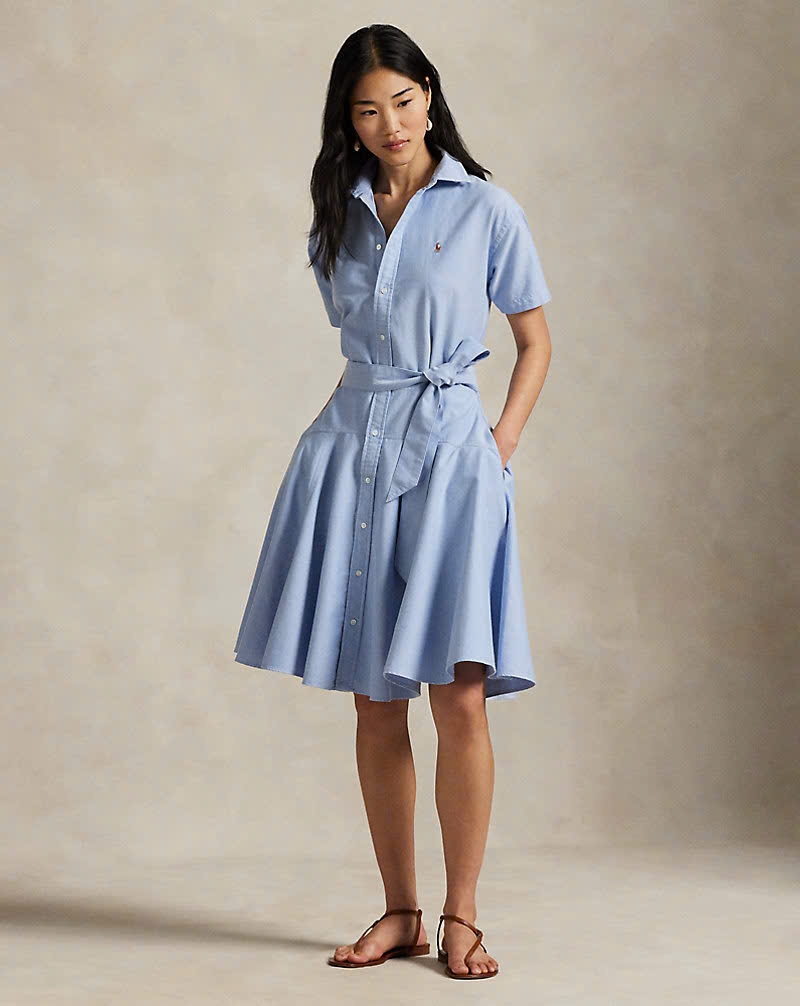 Đầm sơ mi tay ngắn bằng vải cotton Oxford