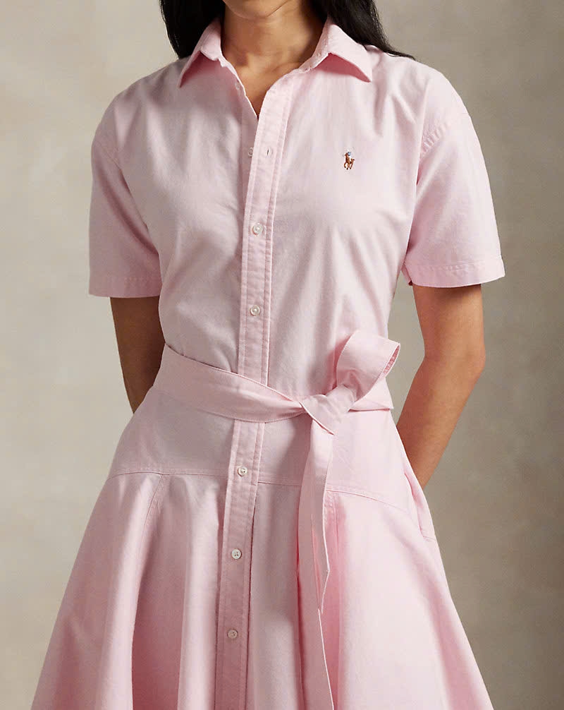 Đầm sơ mi tay ngắn bằng vải cotton Oxford