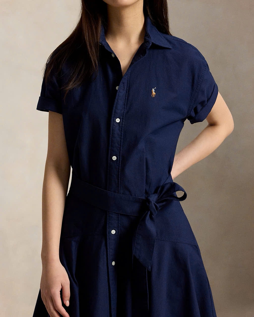 Đầm sơ mi tay ngắn bằng vải cotton Oxford