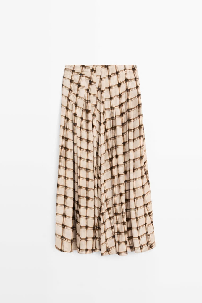 CHÂN VÁY MIDI KẺ Ô DÁNG CHẢY TOTAL LOOK