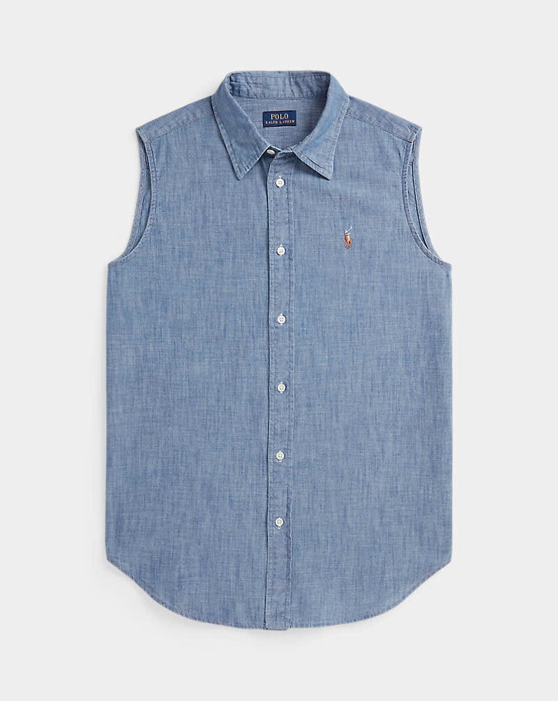 Áo sơ mi không tay bằng vải chambray cotton