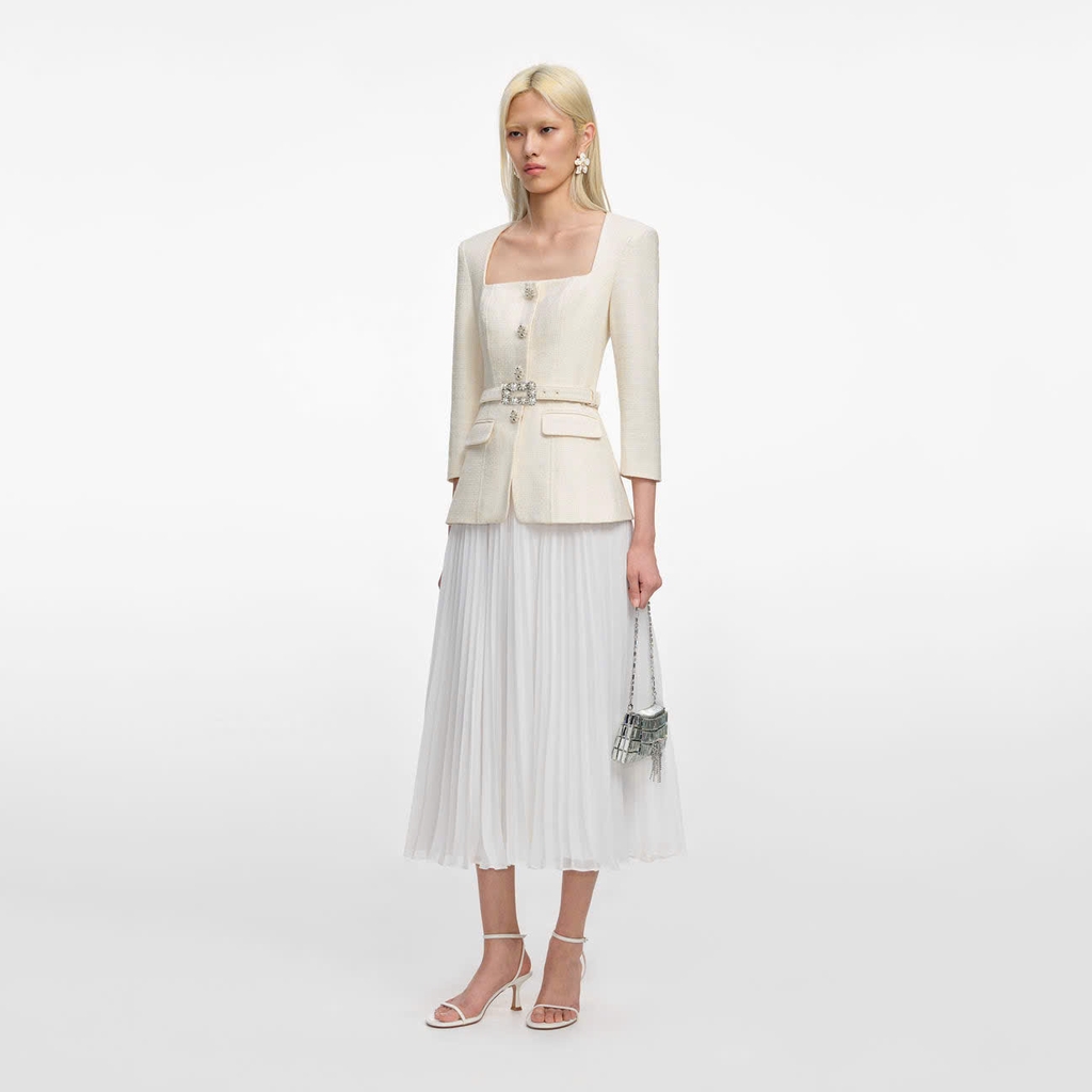 ĐẦM MIDI DÀI TAY BẰNG CHIFFON MÀU KEM
