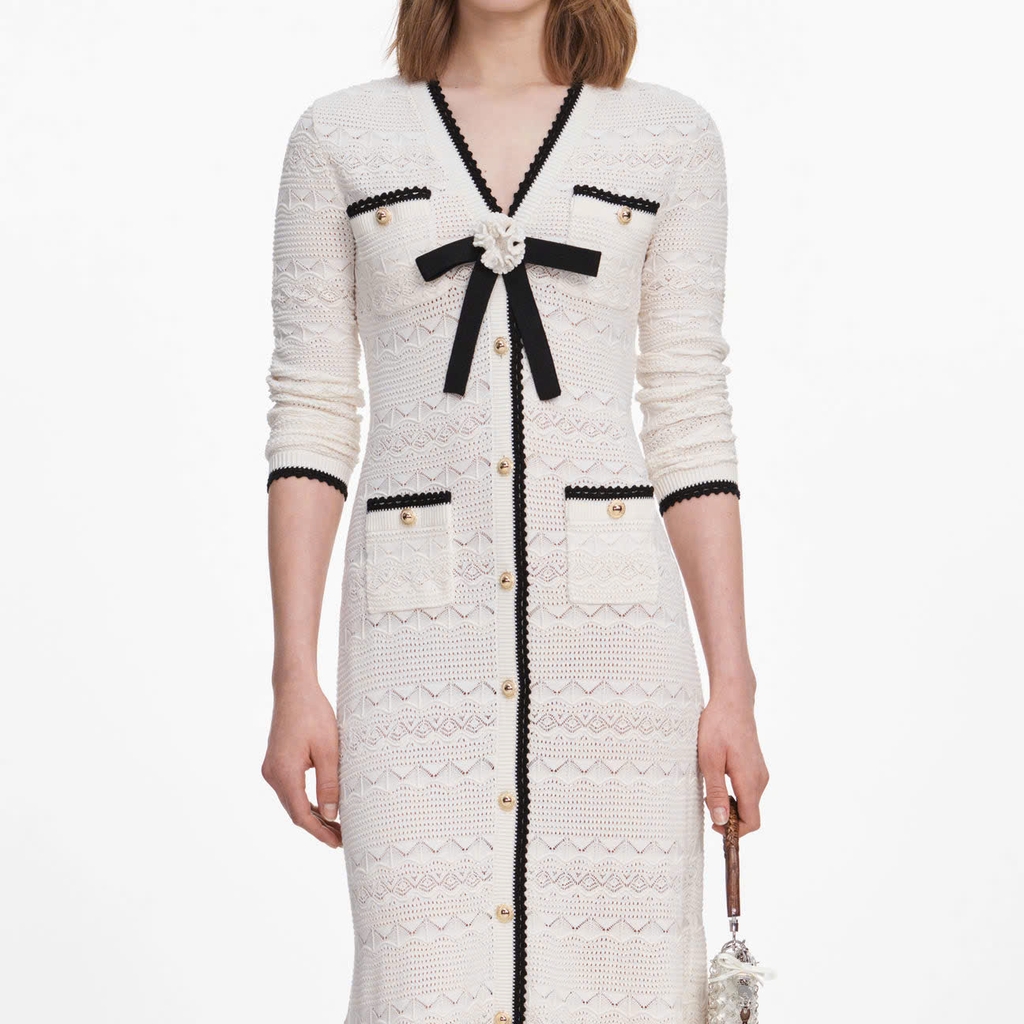 ÁO KHOÁC CARDIGAN DÀI DỆT KIM HỌA TIẾT CHẤM TRẮNG