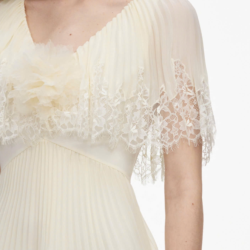 VÁY MIDI XẾP TẦNG BẰNG VẢI CHIFFON MÀU VÀNG