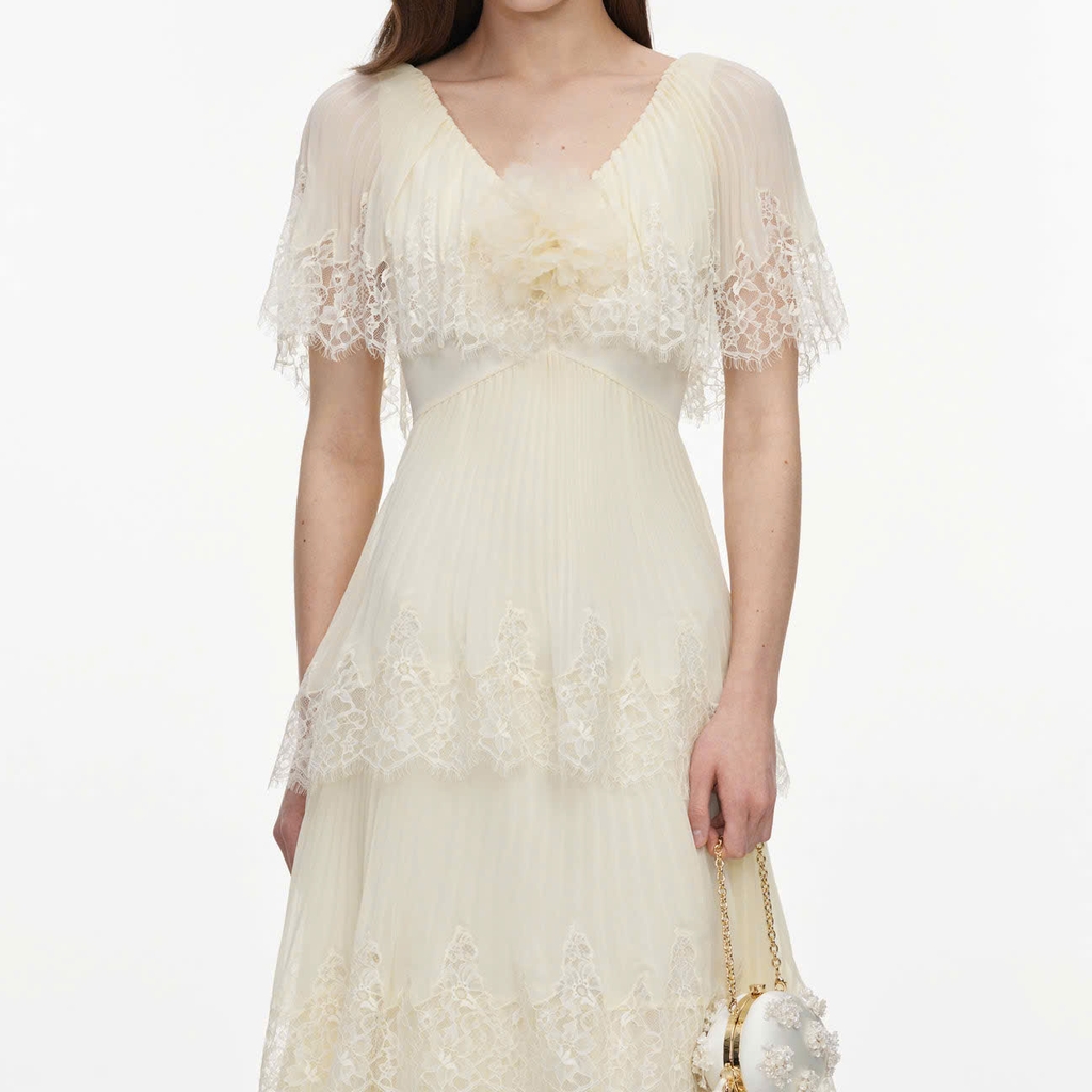 VÁY MIDI XẾP TẦNG BẰNG VẢI CHIFFON MÀU VÀNG