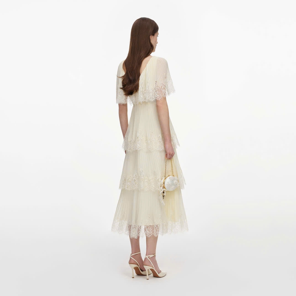 VÁY MIDI XẾP TẦNG BẰNG VẢI CHIFFON MÀU VÀNG