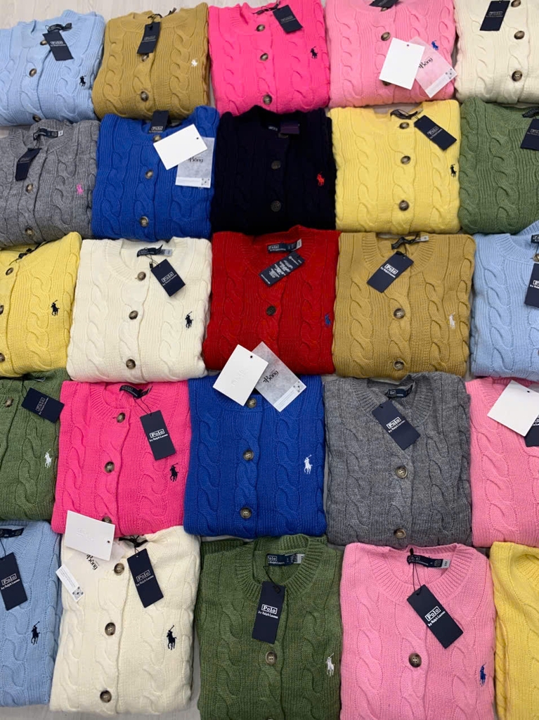 Áo khoác cardigan Polo RL len wool đan kiểu cáp