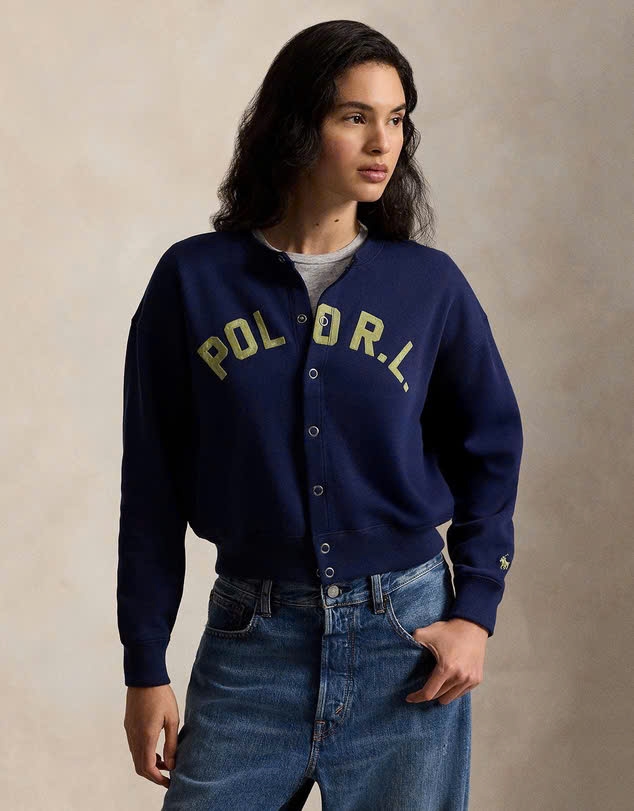 Áo khoác cardigan Polo RL cài nút bằng vải nỉ có logo